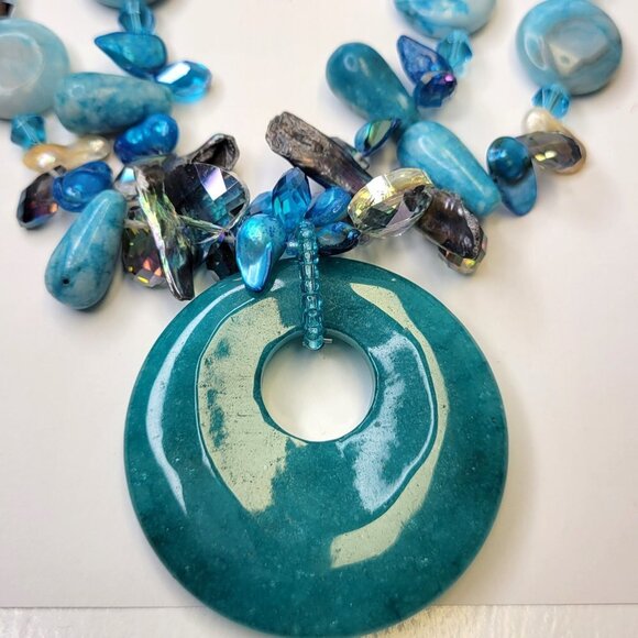 Chunky Blue Necklace Double Strand Beaded Necklace - Picture 11 of 13